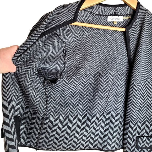 Calvin Klein Merino Wool Hounds tooth Open Sweater with Pockets - Picture 6 of 13